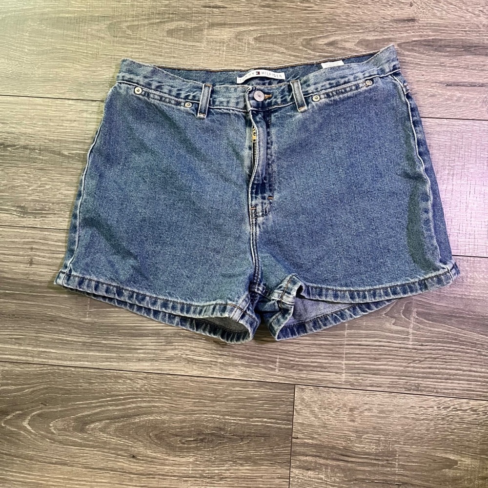 Tommy Hilfiger Vintage 90s High Waisted Denim Shorts Blue Medium Wash Womens 12